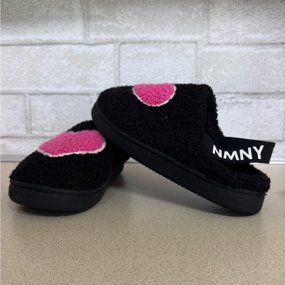 Nicole Miller Toddler Girls Heart Slippers Black Pink Size 9/10